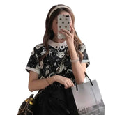 Black Cosmic Cat Neck Blouse